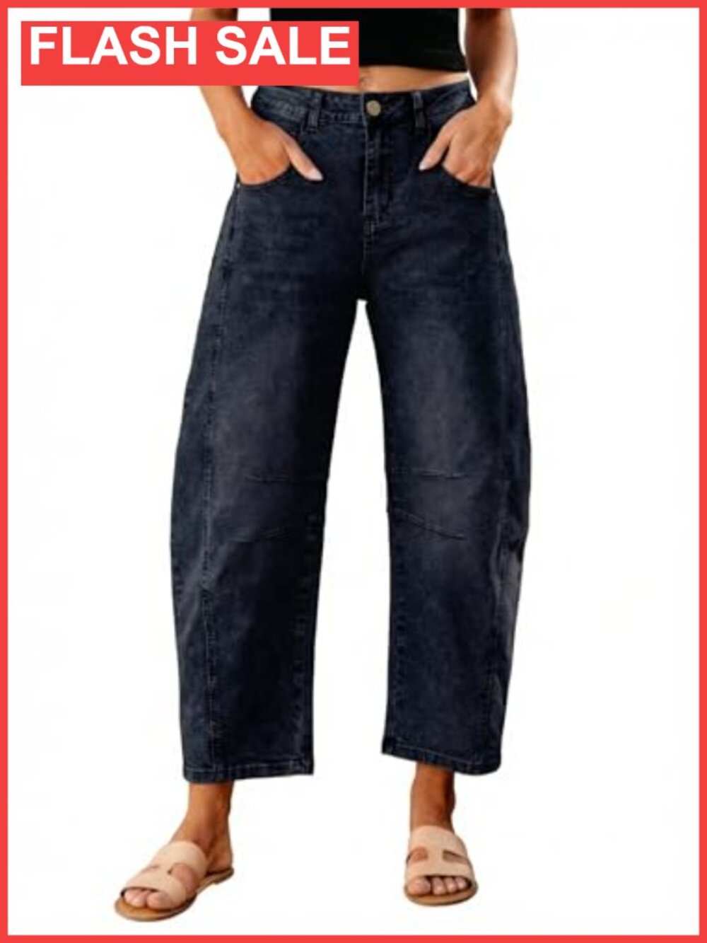 High Waist Barrel Jeans Baggy Cropped Stretch Denim Pants